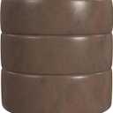HomePop Upholstered Faux Leather Round Ottoman Home Dcor|Foot Rest Ottoman- Brown Faux Leather