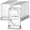 EHWINE 12 Pack Acrylic Sign Holder 4 x 6, Double Sided Black Picture Frame Stand up Table Top Sign Holders, Clear Display Stand Menu Flyer Holder for Wedding Party(Provide Non-slip Mats)