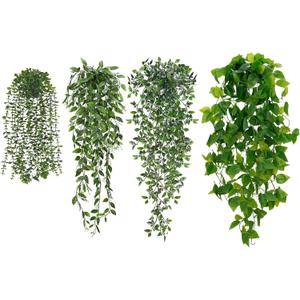 BLEUM CADE Fake Hanging Plants Mixed Set, 4pcs Artificial Hanging Plant, Faux Hanging Potted Plants Greenery for Wall Shelf Home Living Room Indoor Outdoor Decor