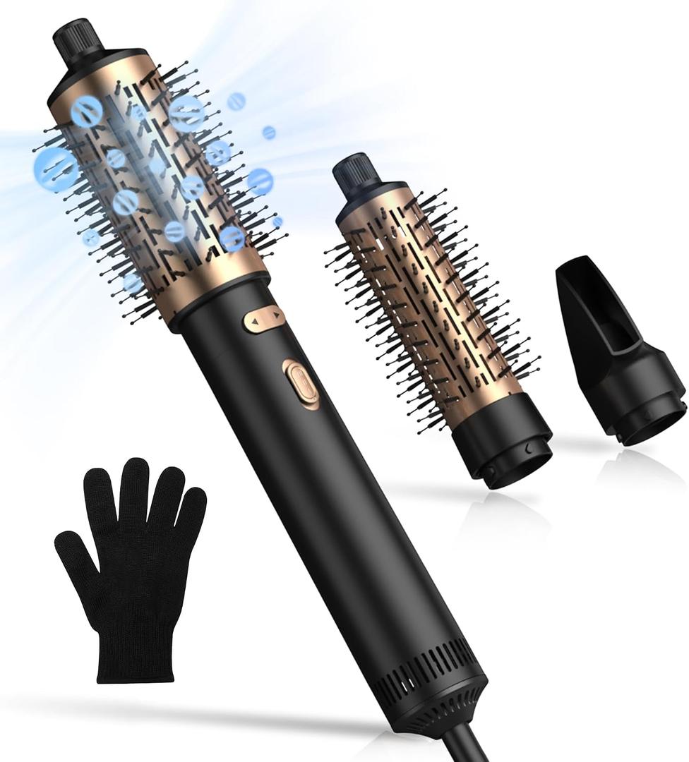Rotating Hair Dryer Brush Spinning with Detachable Brush(2" & 1.5"),4 in 1 Rotating Hot Air Brush,3 Heats and 2 Speeds 100-120V Negative Ionic Brush Blow Dryer for Curling,Straight,Drying