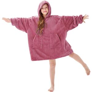 Aemicion Wearable Blanket Hoodie for Kids Super Soft Warm Oversized Hooded Blanket Sweatshirt Hoodie Blanket for Girls Pink
