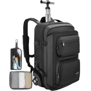 RoyalAnt Travel Rolling Backpack with Wheels, 50L Carry On Luggage with 2 Packing Cubes, TSA Lock Water-Resistant 17 inch Laptop Backpack for Men Women, Work, Airline Approved