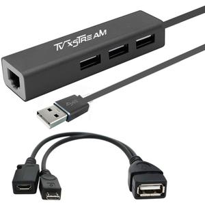 LAN Ethernet Adapter with 3 USB Port Hub with OTG USB Power Included for TV Streaming Devices FIRESTICKS, 2nd Gen, 3rd Gen 4K firestick, Expand Storage and More