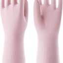 COOLJOB Medium Household Rubber Gloves with Cotton Liner & Non-slip Grip, Waterproof Long Lasting Dishwashing Gloves for Kitchen & Bathroom Cleaning, Light Pink, 1 Pair