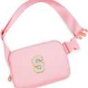 Essentials for Girls - Travel Essentials,Teen Girl Essentials,Essentials for Teen Girls,Fashion Waist Packs Cute Teen Trendy Stuff Belt Bag Crossbody,Initial White S,Peach Bag