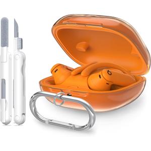 RFUNGUANGO for Beats Powerbeats Pro 2 Protective Case, Soft Transparent TPU Shockproof Protective Case for Beats Powerbeats Pro 2 Accessories with Cleaning Kit and Keychain -Orange