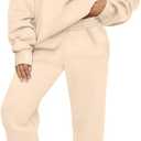 AUTOMET Women's Sweatsuits 2 Piece Outfits Lounge Sets Long Sleeve Half Zip Pullover and Baggy Sweatpants with Pockets (Large, Apricot)