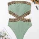 Milumia Women's Stitch Detail Strapless One Piece Swimsuit Cut Out Bandeau Bathing Suit (Green, L)