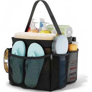 YASONIC Mesh Shower Caddy Portable for College Dorm Essentials Bag, 8 Pockets Hanging Basket for Girls, Boy, College Students (Black)