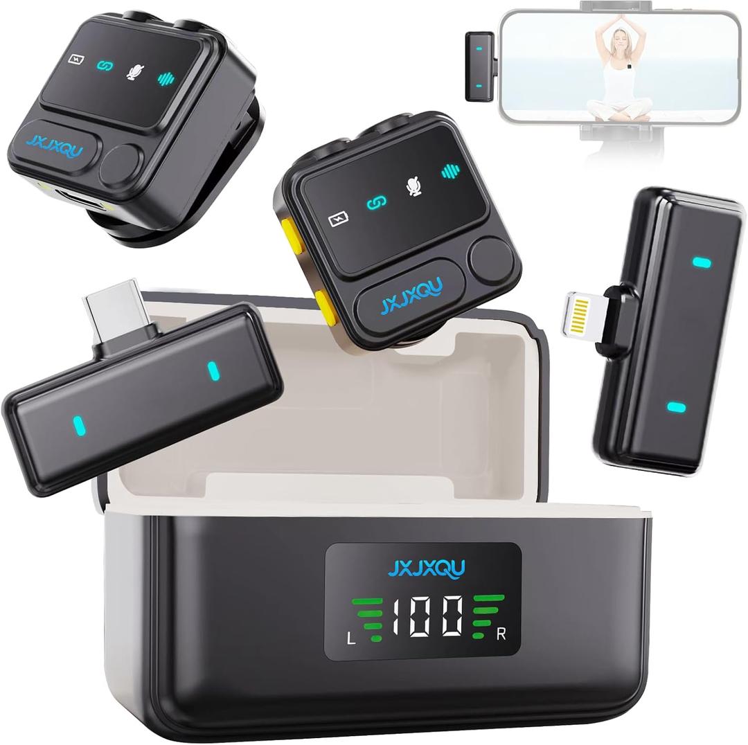 Wireless Lavalier Microphone for iPhone:JXJXQU Mic with Smart Noise Reduction, Reverb Effect, 30H+ Battery Life - Ideal for Video Recording/Podcasting/Streaming - Suitable for Vloggers and Streamers