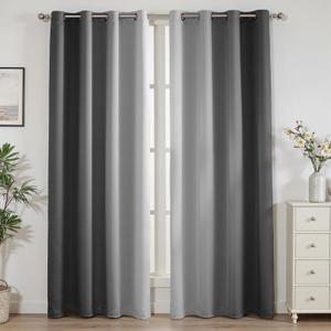 weesire Dark Grey Blackout Curtains for Bedroom Living Room 2 Panels 100% Blackout Ombre Gradient Curtains, 52x84 Inches