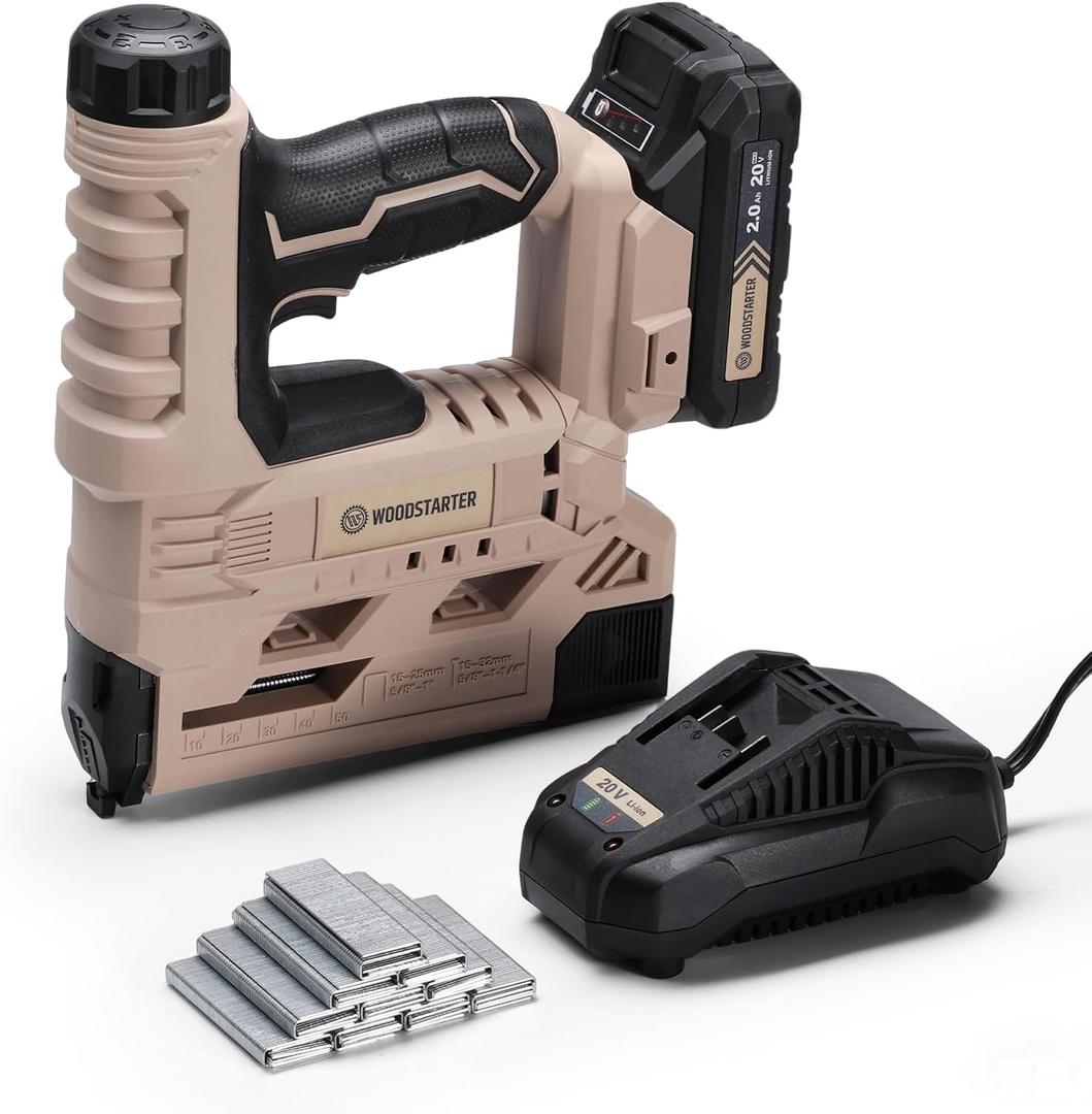 Cordless 2-in-1 Brad Nailer (Battery & Charger), 18GA Nails (5/8"-1-1/4") & Staples (5/8"-1"), 6-Level Depth Adjustment, LED Light, Safety Lock, 2000 Nails Included, 4.4Lbs Lightweight