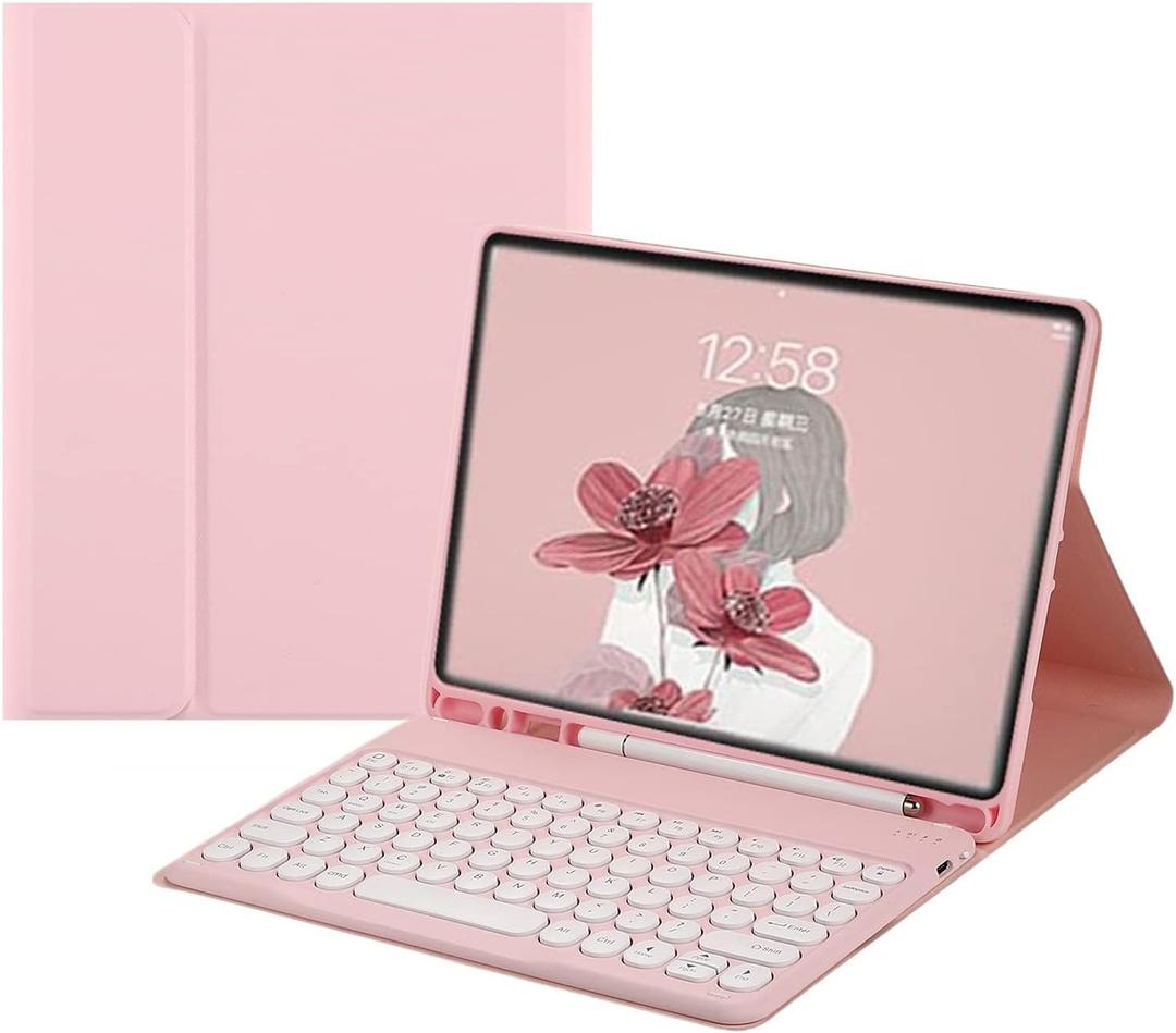 HENGHUI Keyboard Case for iPad 11th Gen (A16,11 inch) 2025/ iPad 10th Generation 10.9" 2022 Case with Cute Round Key Detachable BT Color Keyboard Cover (Pink)