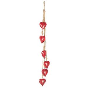 Deco 79 Metal Heart Indoor Outdoor Decorative Cow Bells Tibetan Inspired Meditation Bell with 6 Bells on Jute Hanging Rope, Cow Bell 2.50" x 2.50" x 36.00", Red