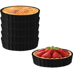 6 Oz Porcelain Ramekins for Creme Brulee, Oven-Safe Mini Baking Dishes, Striped Ceramic Ramekins, White Dessert Cups for Quiche, Souffls, Dips & Serving, Set of 6, Black