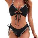 Blooming Jelly Womens Bikini Sets Two Piece Swimsuit 2026 Curvy Cutout String Bathing Suit (X-Large, Color Block Trim 01)