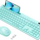 Wireless Keyboard and Mouse for MacBook, Vivefox Teal Wireless Keyboard with Phone Holder, USB A & Type C Receivr, Full-Size Combo for Mac, MacBook/Air/Pro Windows PC Computer, Mint Green