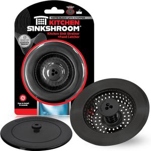 Kitchen SinkShroom Clog-Free Kitchen Sink Drain Strainer with Stopper - Sink Protector for Kitchen Sink, Stainless Steel, Matte Black (1-Pack)