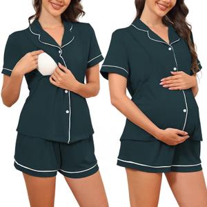 Maternity Nursing Pajamas Button Down Postpartum Lounge Sets for Women Pregnancy Breastfeeding Pjs (XX-Large, Navy)