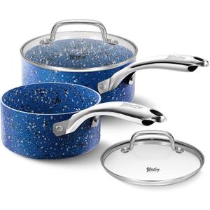 Kitchen Nonstick Saucepan Set - 1 Quart and 2 Quart Sauce Pan Set with Lid - Multipurpose Pots Set Use for Home Kitchen or Restaurant (Blue Granite)
