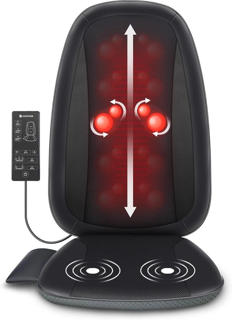 COMFIER Back Massager for Back Pain,Shiatsu Massage Chair Pad for Full Back,Spot Massage,Electric Seat Cushion with Heat,Heated Chair Massager for Office,Home,Gifts for Mom,Dad,Him,Her,Black COMFIER Back Massager for Back Pain,Shiatsu Massage Chair Pad for Full Back,Spot Massage,Electric Seat Cushion with Heat,Heated Chair Massager for Office,Home,Gifts for Mom,Dad,Him,Her,Black