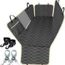 Lassie Dog Car Seat Covers for Back Seat with 2 Seat Belts, Waterproof Dog Car Hammock with Mesh Window Durable Scratch Proof Nonslip Pet Carseat Covers Universal Fit Protector for Cars, Trucks & SUVs (Standard, Black)