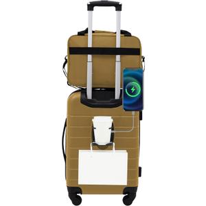Wrangler Smart Spinner Hardside Luggage, 2 Piece Set, Wood Thrush, 22" carry-on, 15" boarding tote