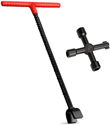 Eapele Water Meter Key 16 inch Enforced Steel T-Handle With 4-way Multi-Functional Universal Cross Key