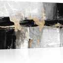 NutArtPic Black and White Canvas Artwork for Walls Abstract Canvas Prints Black Gold Gray Painting with Gold Lines Picture On Canvas Framed For Living Room Home Office Decor 24''x48''