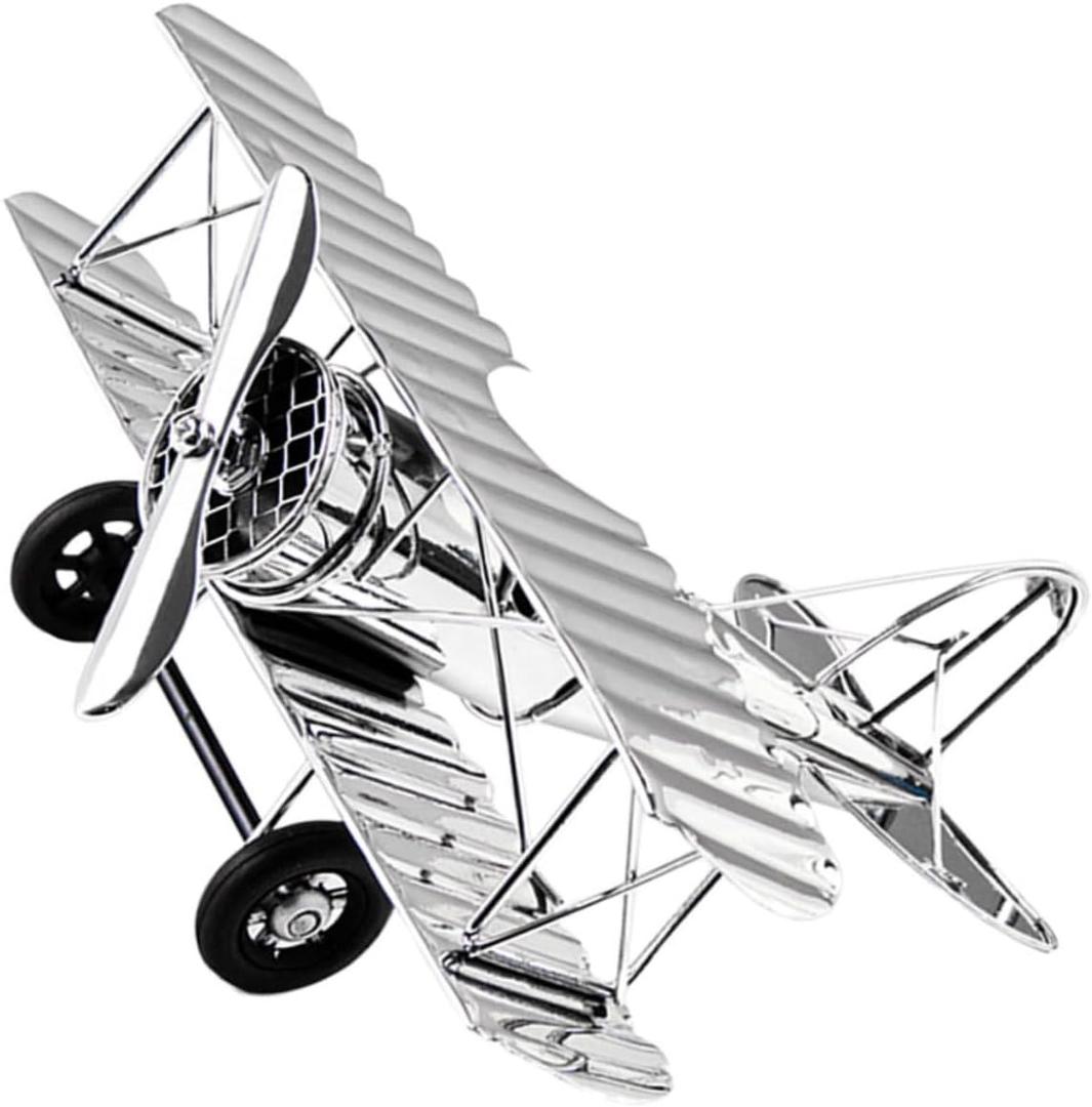 Vintage Airplane Model Iron Metal Airplane Model Silver Retro Aircraft Desktop Ornament Aircraft Prop for Home Office Cafe Bar Living Room Decor Birthday Gift