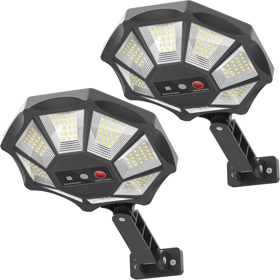OKPRO Solar Lights Outdoor, 168LED 6500K Flood Light Dusk to Dawn, 8 Sides Solar Outdoor Lights with Motion Sensor, IP66 Waterproof Solar Street Lights Outdoor for Yard, Pools(2 Pack)