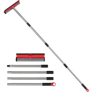 2 in 1 Standard Window Squeegee, Home Window Cleaner with 59" Poles,Washing Squeegee Suit for Glass Door Cleaner, Multi-Use Car Windshield Cleaning Tool with Long Handle for High Outdoor Windows