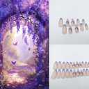 Press on Nails with Designs, Fake Nails Medium Long, 5 Packs (120 Pcs), French Tip Soft Gel Nails, Almond, Frosted, Bright-Diamond, Leopard-Print, Personal Fashion, Glue on Nails Kit
