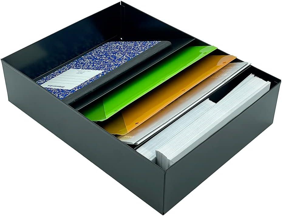 Huron Stationery Holder For Desk and Drawer 3 Slot, Black Steel