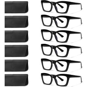 6 Pack Oprah Style Reading Glasses for Women Blue Light Blocking Computer Square Readers with Spring Hinge (6 Black, 2.50, x)