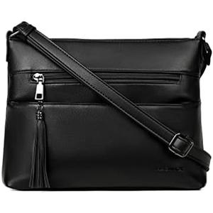 MASINTOR Crossbody Bags for Women, Lightweight Medium Crossbody Purse, Soft Leather Women's Shoulder Handbags with Tassel, Pure Black