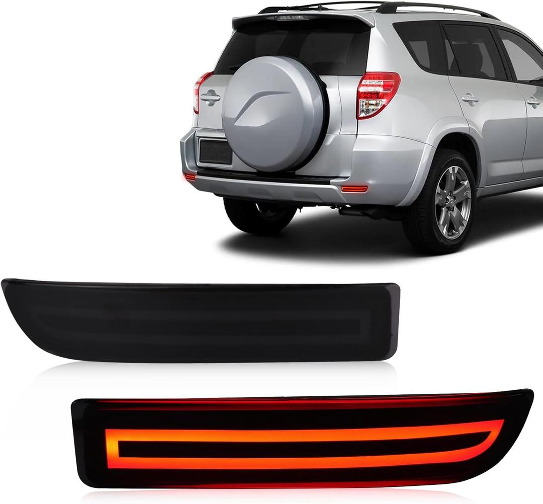 Red Lens LED Rear Reflector Bumper Turn Signal Brake Lamp Fog Light Assembly Compatible With Toyota RAV4 2006-2012/Scion xD 2008-2014 (SMOKED)