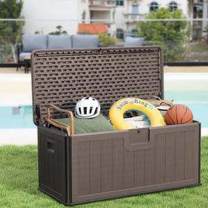 Outdoor Storage Deck Box 100 Gallon, UV Resistant & Waterproof Deck Box with Double-Wall Construction, Lockable Storage Bins Container for Pool Patio Garden