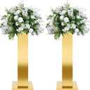 2PCS Tall Gold Vases for Centerpieces,31.5inch Stainless Steel Column Geometric Centerpieces Wedding Flower Stand Flower Floor Vase for Tables Wedding Anniversary Birthday Party Decor