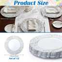 12 Pcs Plastic Charger Plates 13" Round Antique White Gold with Engraved Baroque Rim Vintage Disposable Decorative Chargers for Wedding Party Events