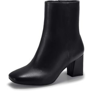 IDIFU Women's Aliza Fashion Square Toe Short Boots Side Zipper Low Block Heel Ankle Booties (8.5, Black Pu)