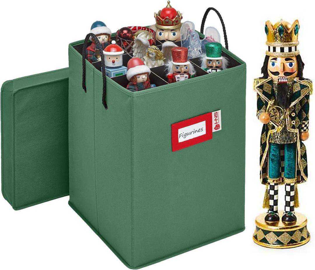 Christmas Nutcracker Collectible Storage Box - Stores Up to 16" Tall Nutcrackers, Ornaments & More - Holiday Decor Organizer with Adjustable Dividers
