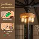 Wood Grain Patio Umbrella Light with Remote Control, Rechargeable Cordless LED Edison Bulbs Pole Light with 10 Brightness Levels for Garden, Patio, Backyard, Camping or BBQ (2 Pack)