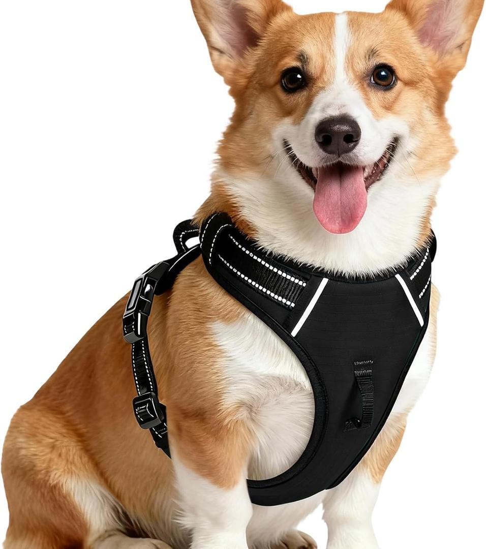 No Pull Dog Harness, No Chock Reflective Adjustable Soft Padded Pet Vest with Easy Control Handle, Easy Wearing with Stylish, Reinforced Knot, 2 Buckles (Large, Black)