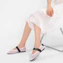 VOLEECE Mesh Ballet Flats for Women Buckle Strap Round Toe Mary Jane Flats Slip On Comfortable Casual Dress Ballerina Shoes, 8.5