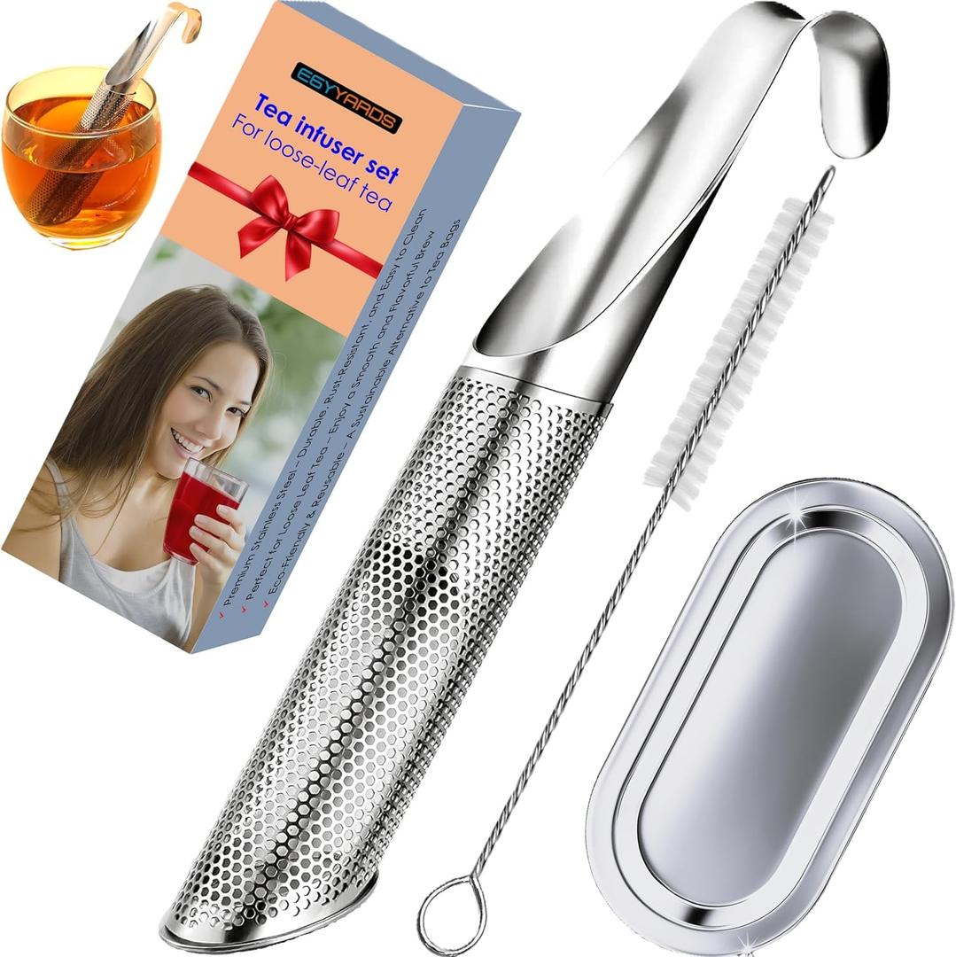 Stainless Steel Tea Infuser Set for Loose Leaf Tea  Durable Food-Grade Strainer with Long Handle, Hook, Drip Tray, and Cleaning Brush, Suitable for Single-Cup Brewing