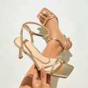 Womens Sandals Strappy Kitten Heels for Women Square Open Toe Strappy Heels Comfortable Heels for Party, Wedding and Daily Wearing, (Gold)