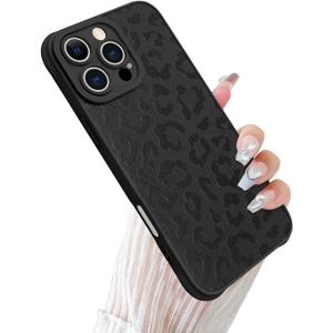 Case for iPhone 16 Pro Max Back Leopard Pattern Design, Black | Soft TPU Bumper PU Leather Shock Absorption Anti-Drop Protective Slim Cover for Women Girls Men