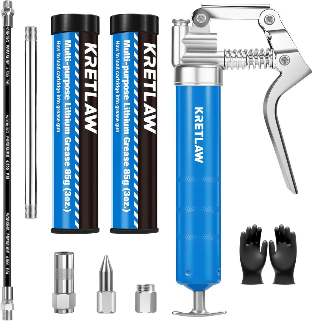 Mini Grease Gun (3000PSI) with Double 3oz Cartridge Grease and 12'' Flex Hose, Reinforced Coupler for Automotive,Marine