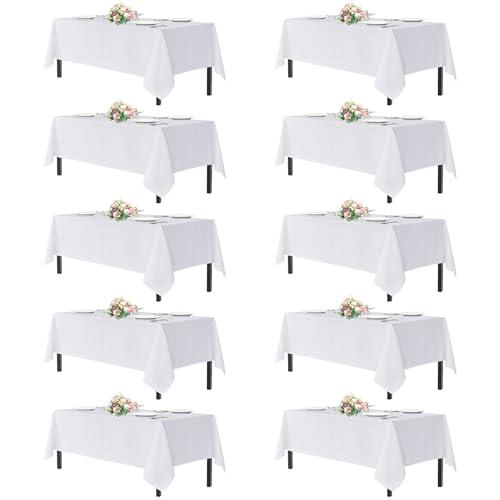 sancua White Table Cloths Rectangle, 10 Pack Tablecoths Rectangular for 6 Foot Tables - Washable Polyester Fabric Table Cover for Wedding, Birthday Party, Banquet Reception, 54x108 Inch